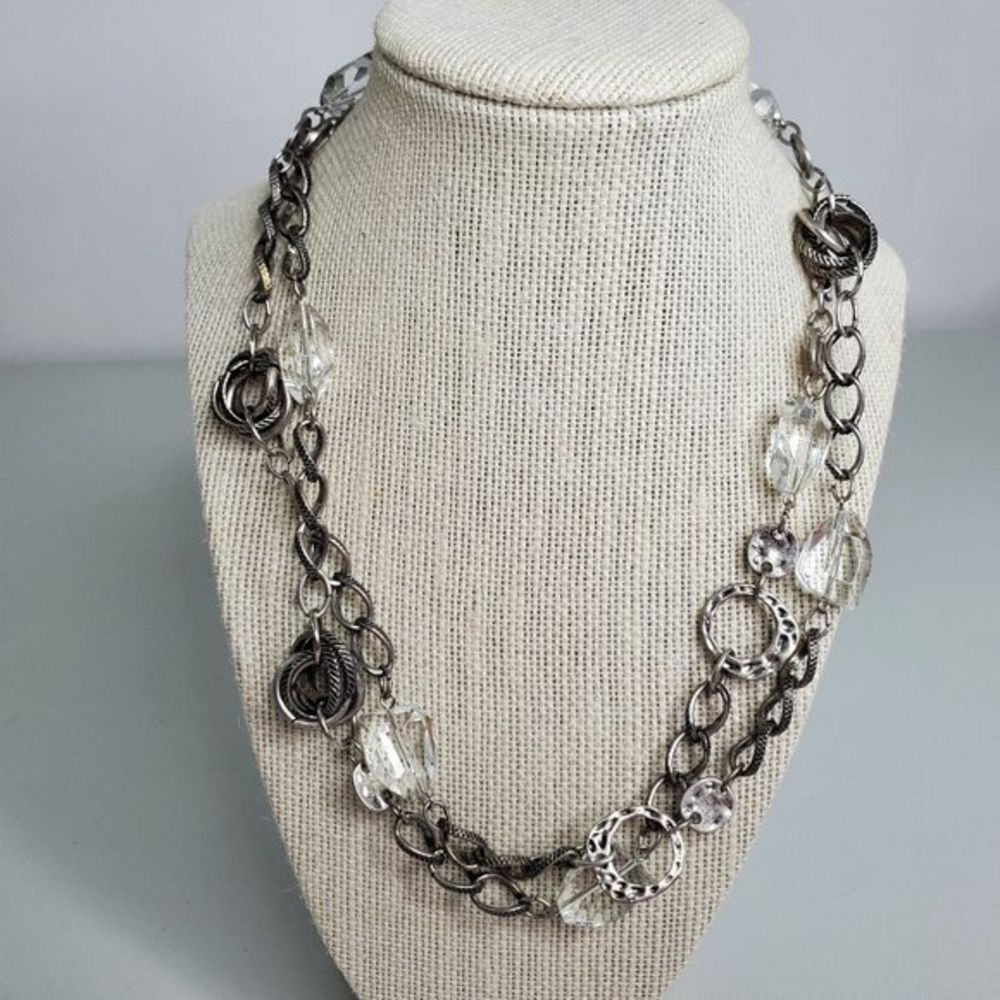 Mialisia Sephira Necklace Beaded Silver Tone‎ Chain Statement Hammered Clear